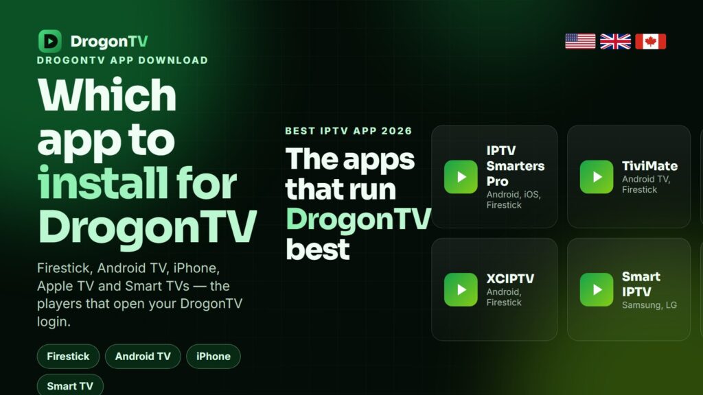 DrogonTV app download for Firestick, Android TV, iPhone and Smart TV: IPTV Smarters Pro, TiviMate and IBO Player