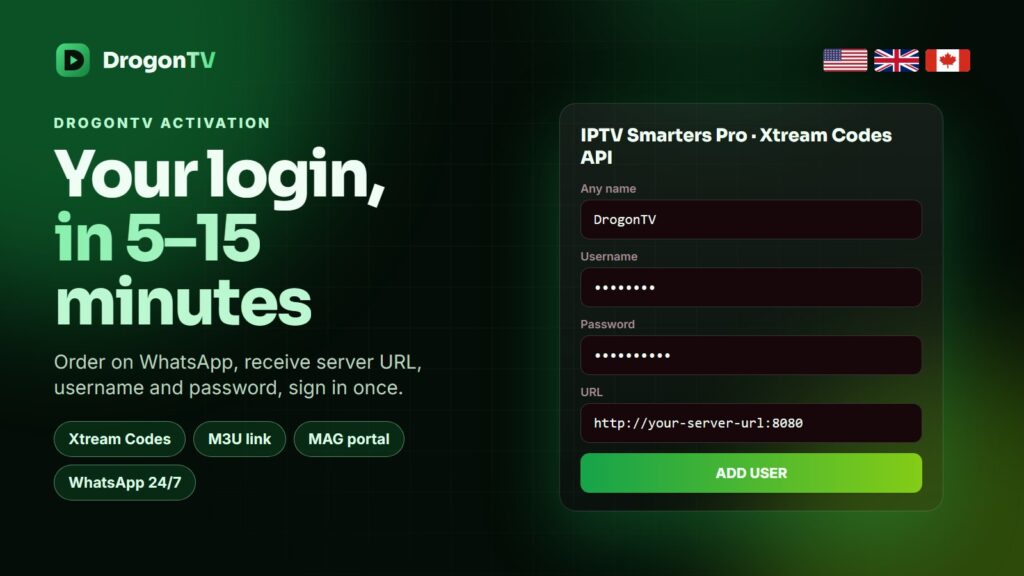 DrogonTV activation: Xtream Codes login with server URL, username and password sent on WhatsApp